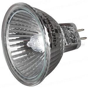 Лампа галогенная СВЕТОЗАР с защитным стеклом, алюм. отражатель, цоколь GU5.3, диаметр 51мм, 20Вт, 12В